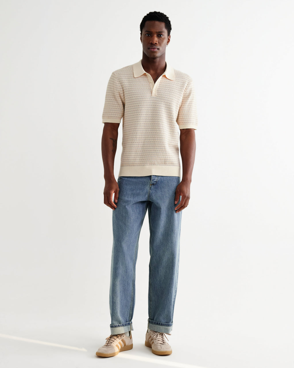 Naples - Natural Mini Geometric Knitted Polo