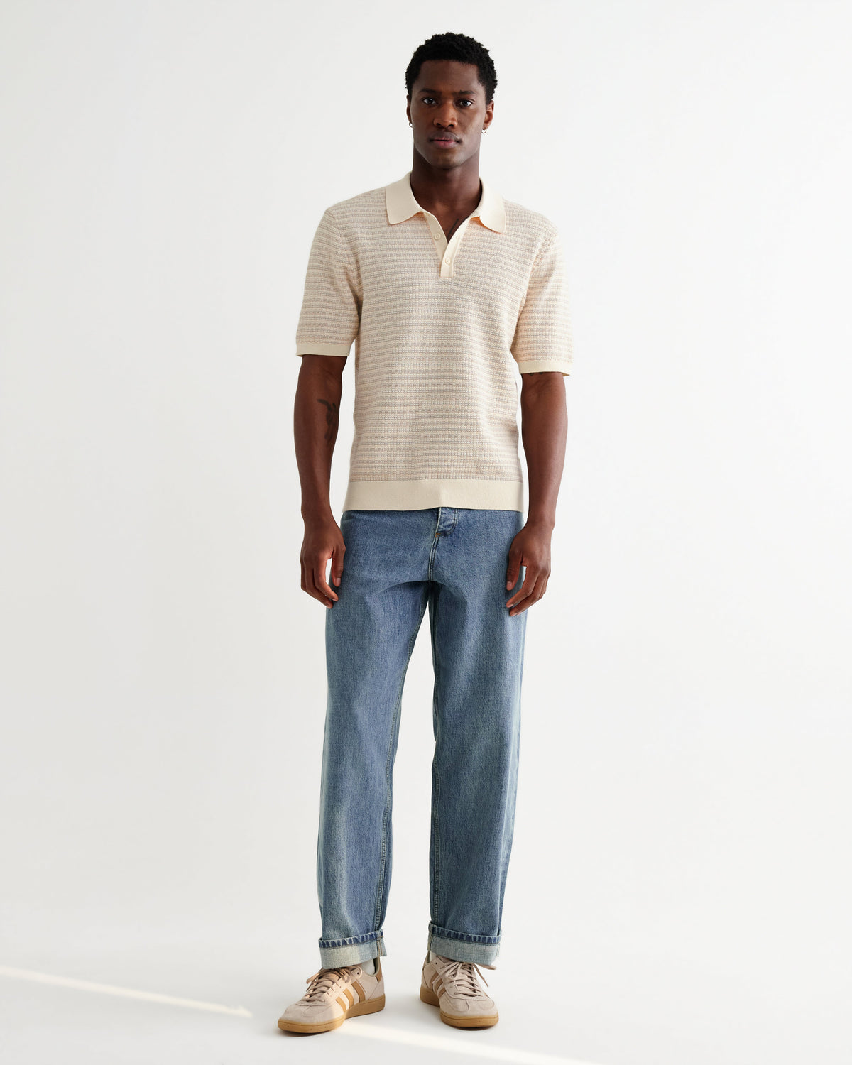 Naples - Natural Mini Geometric Knitted Polo