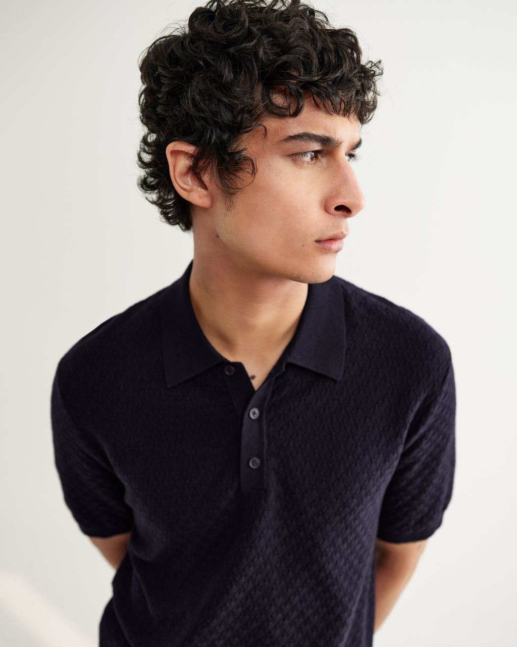 Naples - Navy Retro Diamond Knitted Polo