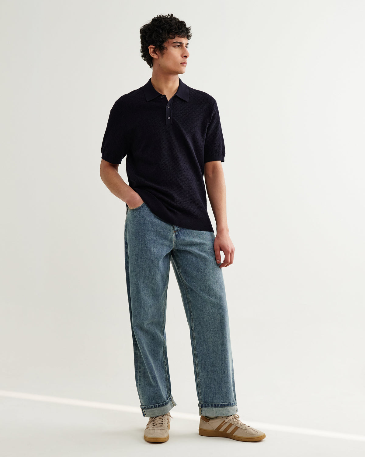 Naples - Navy Retro Diamond Knitted Polo