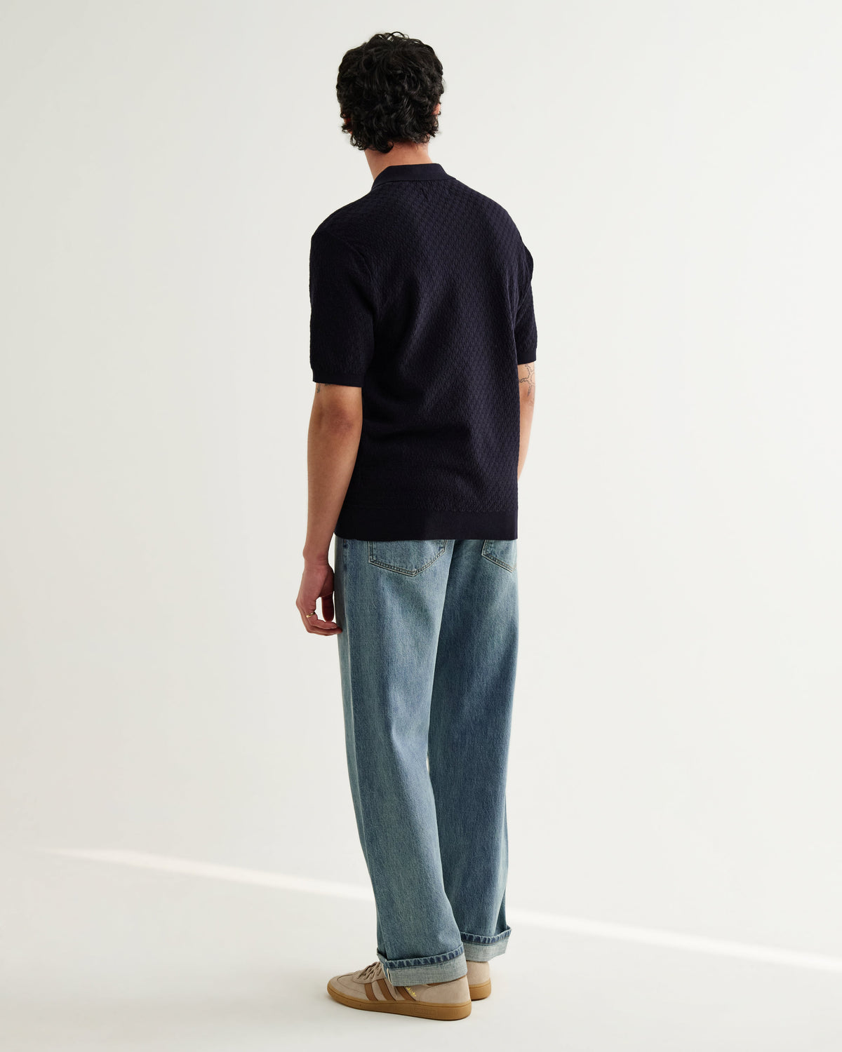 Naples - Navy Retro Diamond Knitted Polo