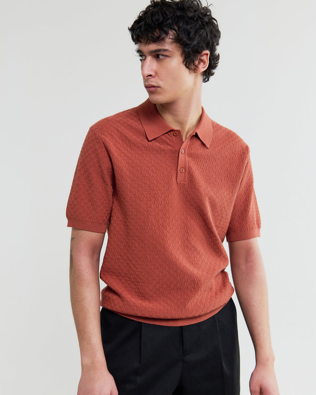Naples - Rust Retro Diamond Knitted Polo