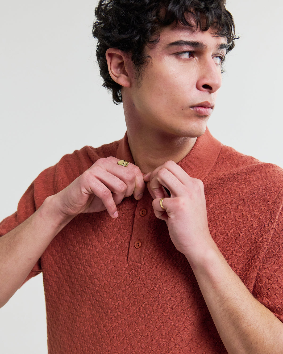 Naples - Rust Retro Diamond Knitted Polo