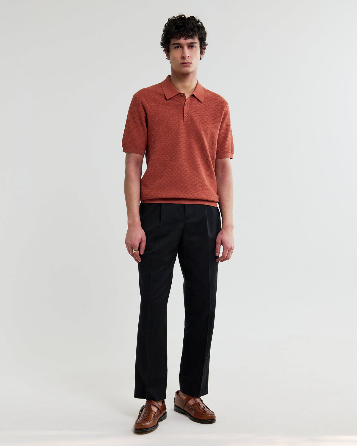 Naples - Rust Retro Diamond Knitted Polo