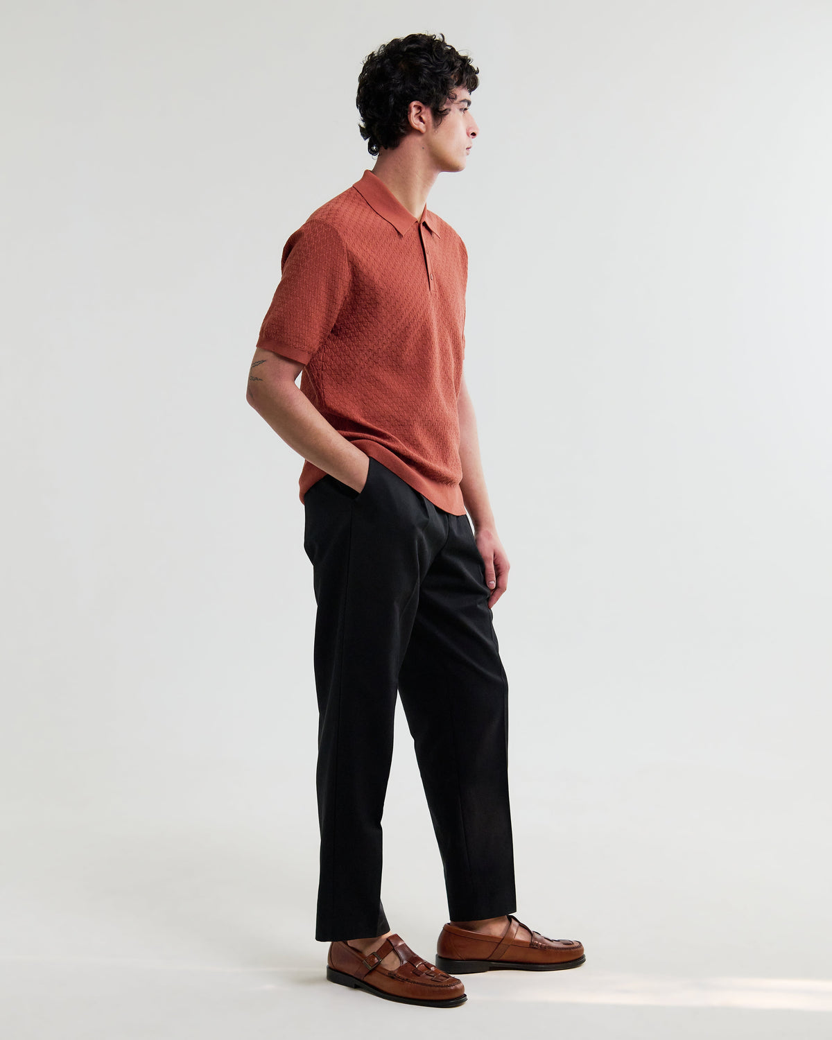 Naples - Rust Retro Diamond Knitted Polo