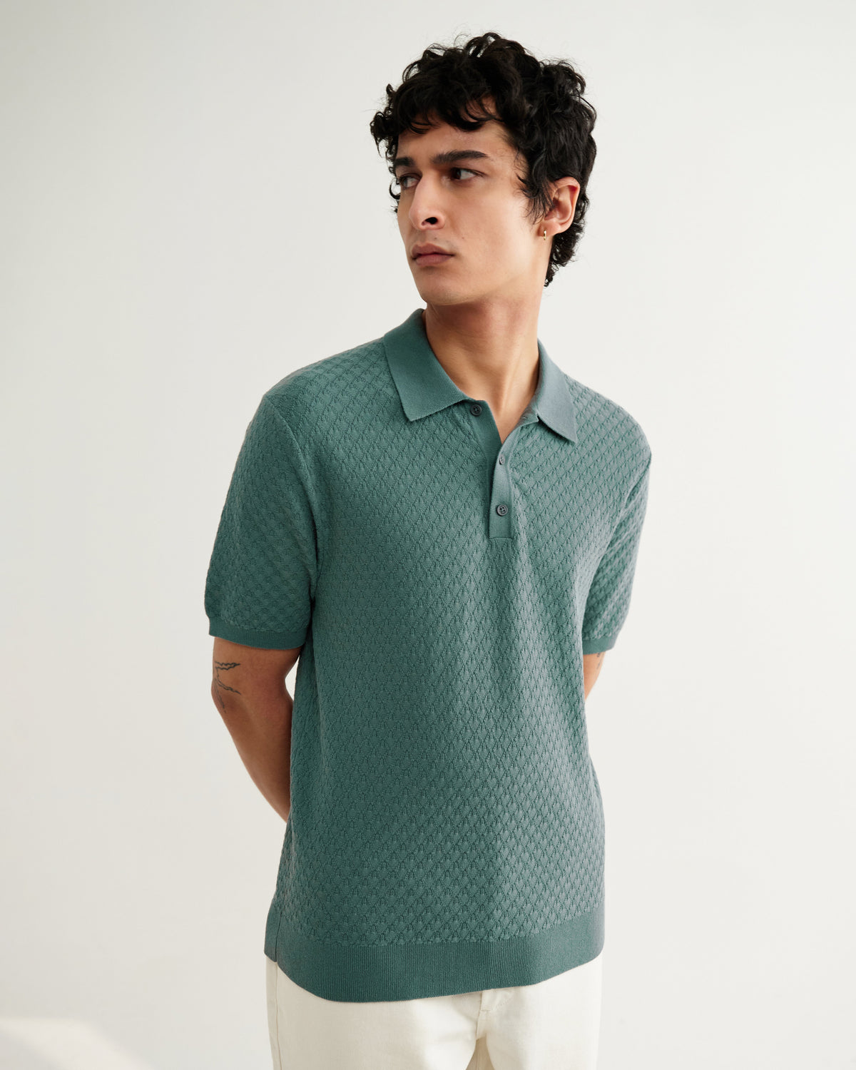 Naples - Sea Green Retro Diamond Knitted Polo