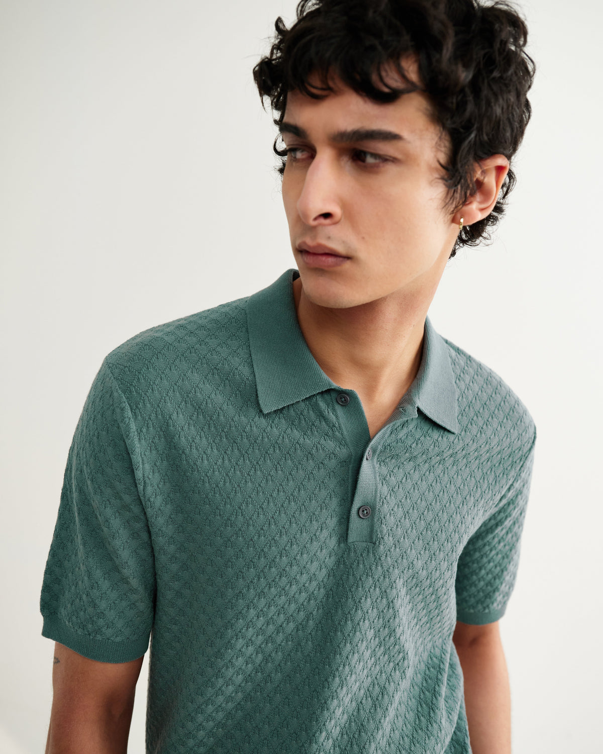 Naples - Sea Green Retro Diamond Knitted Polo