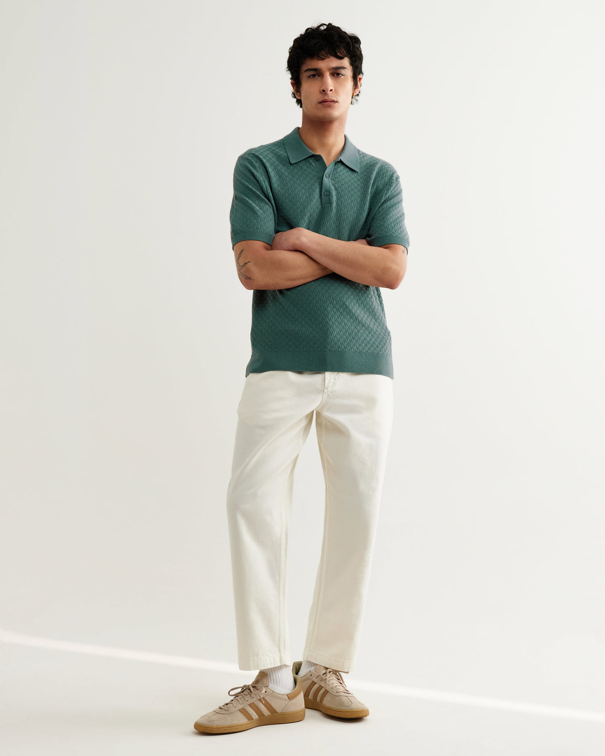 Naples - Sea Green Retro Diamond Knitted Polo