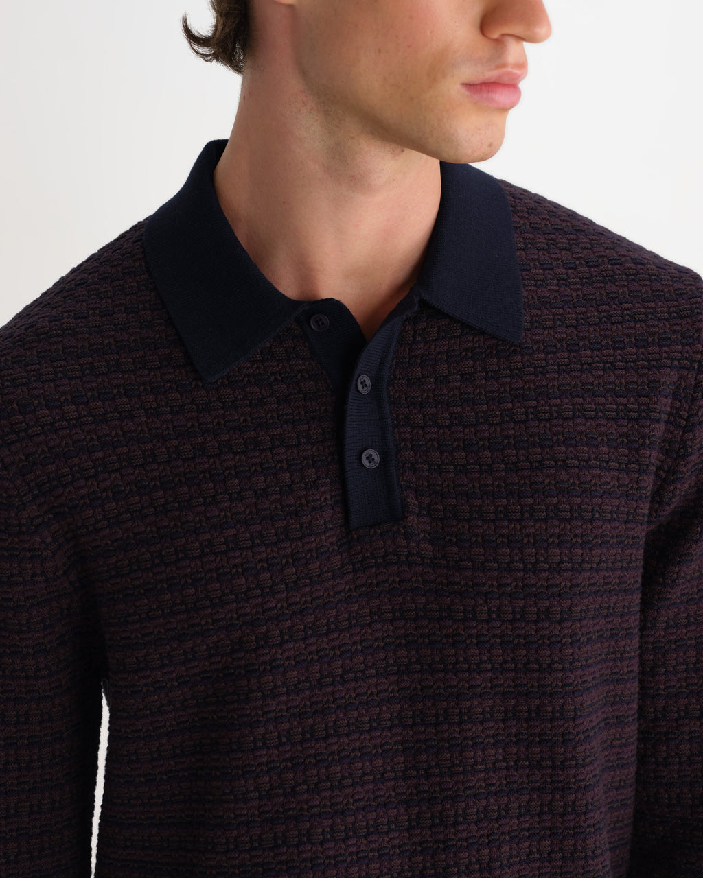 Oban - Brown And Navy Geometric Long-Sleeve Knitted Polo