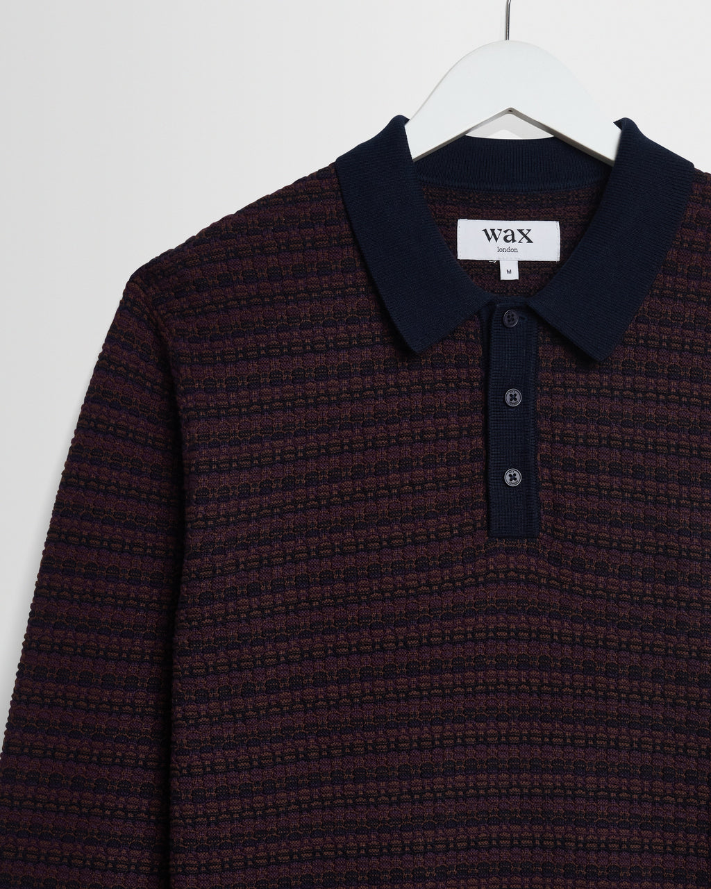 Oban - Brown And Navy Geometric Long-Sleeve Knitted Polo