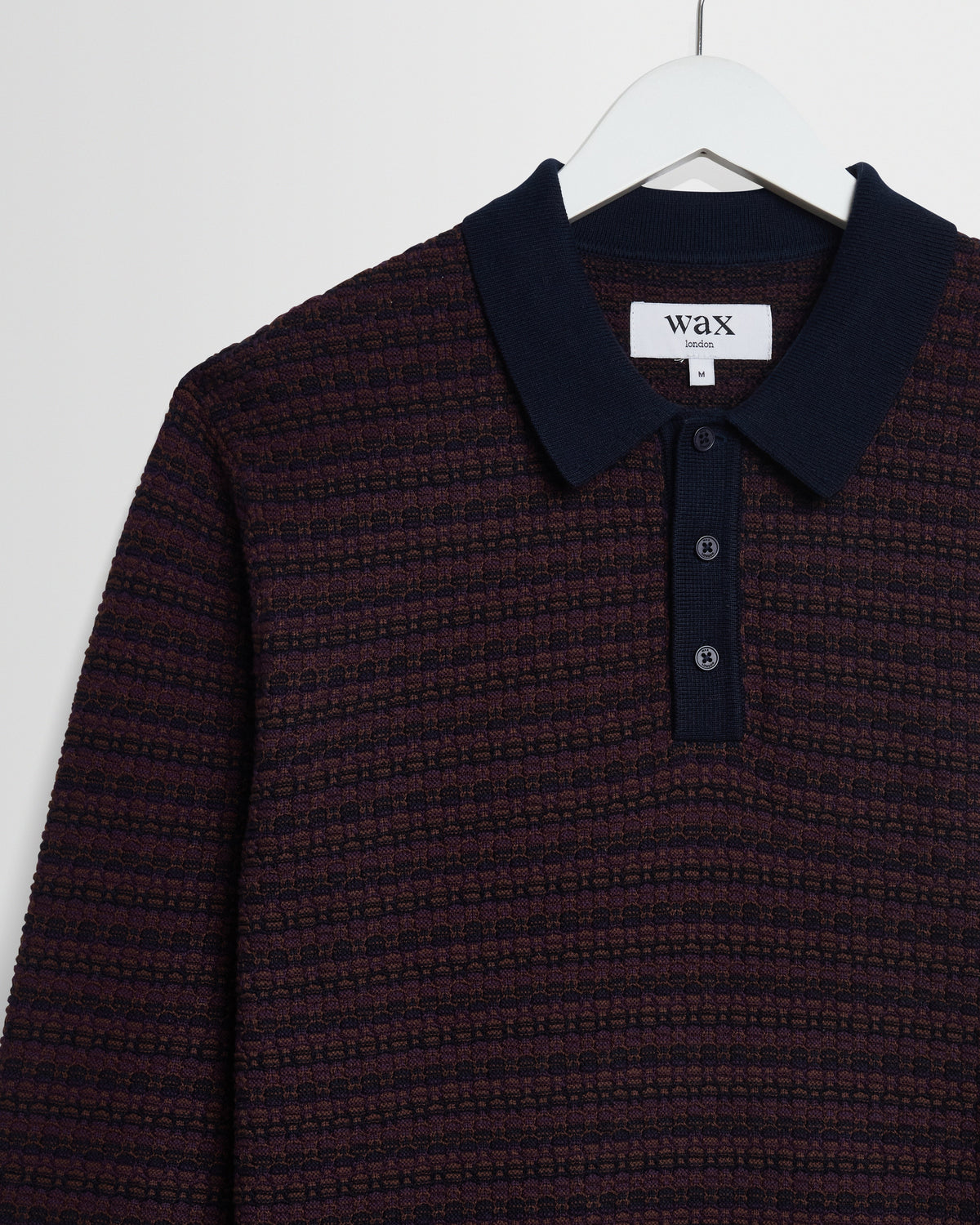 Oban - Brown And Navy Geometric Long-Sleeve Knitted Polo