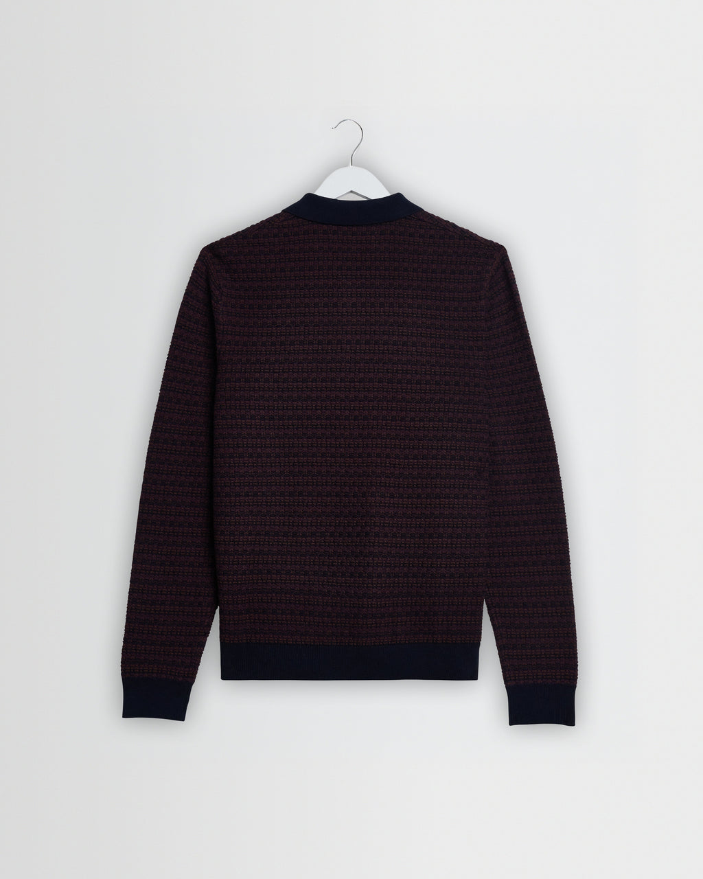 Oban - Brown And Navy Geometric Long-Sleeve Knitted Polo