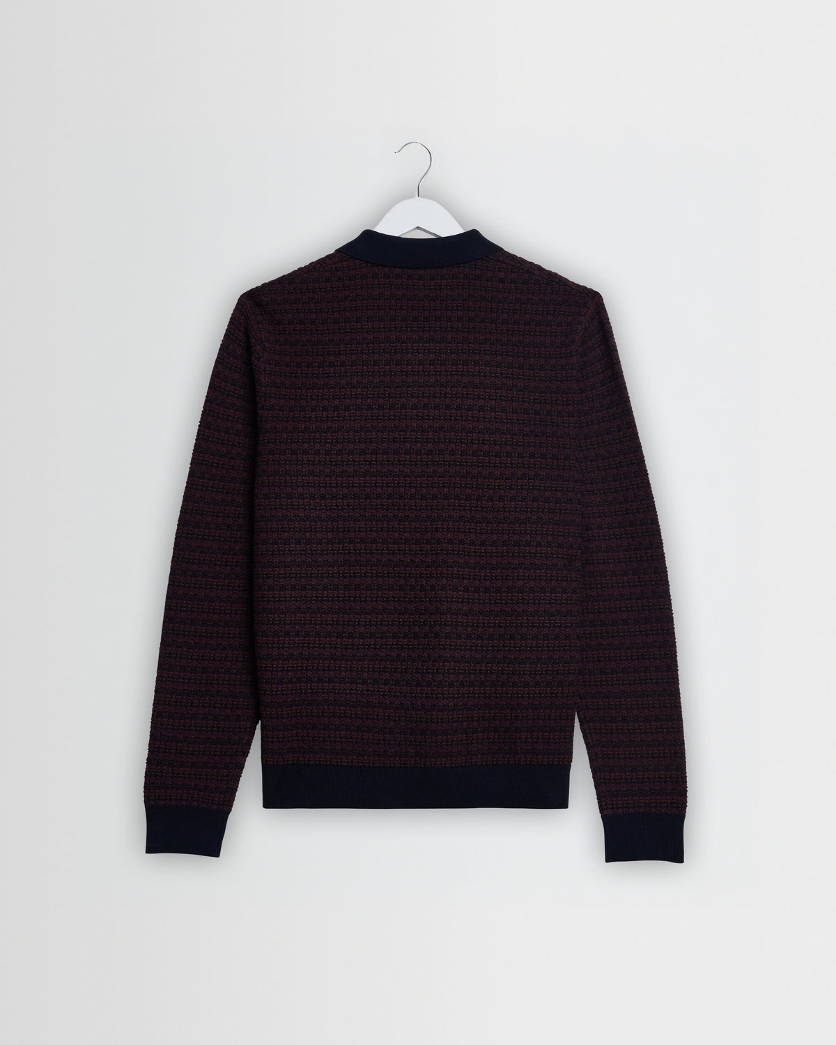 Oban - Brown And Navy Geometric Long-Sleeve Knitted Polo