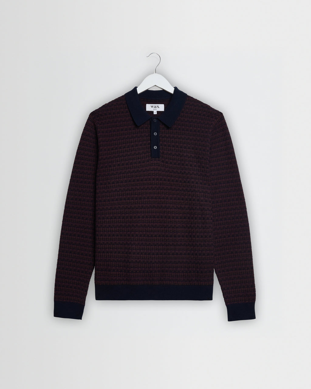 Oban - Brown And Navy Geometric Long-Sleeve Knitted Polo