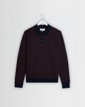 Oban - Brown And Navy Geometric Long-Sleeve Knitted Polo