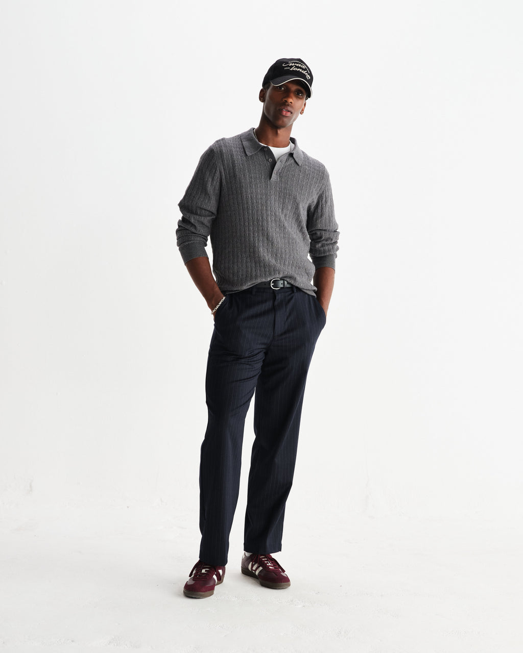 Oban - Grey Marl Diamond Stripe Knitted Polo