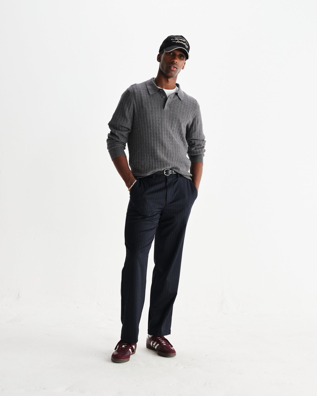 Oban - Grey Marl Diamond Stripe Knitted Polo