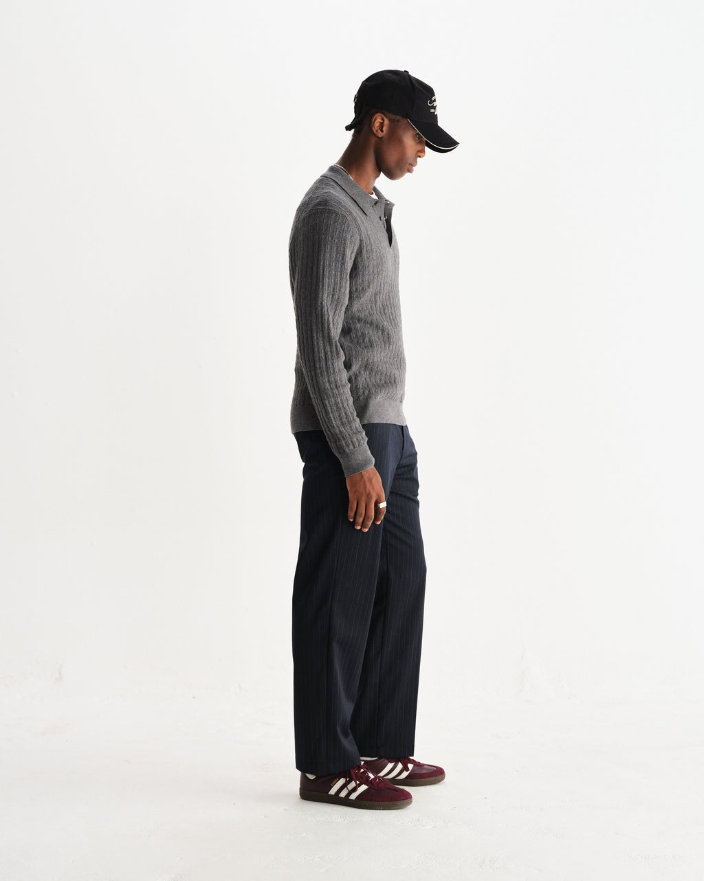 Oban - Grey Marl Diamond Stripe Knitted Polo