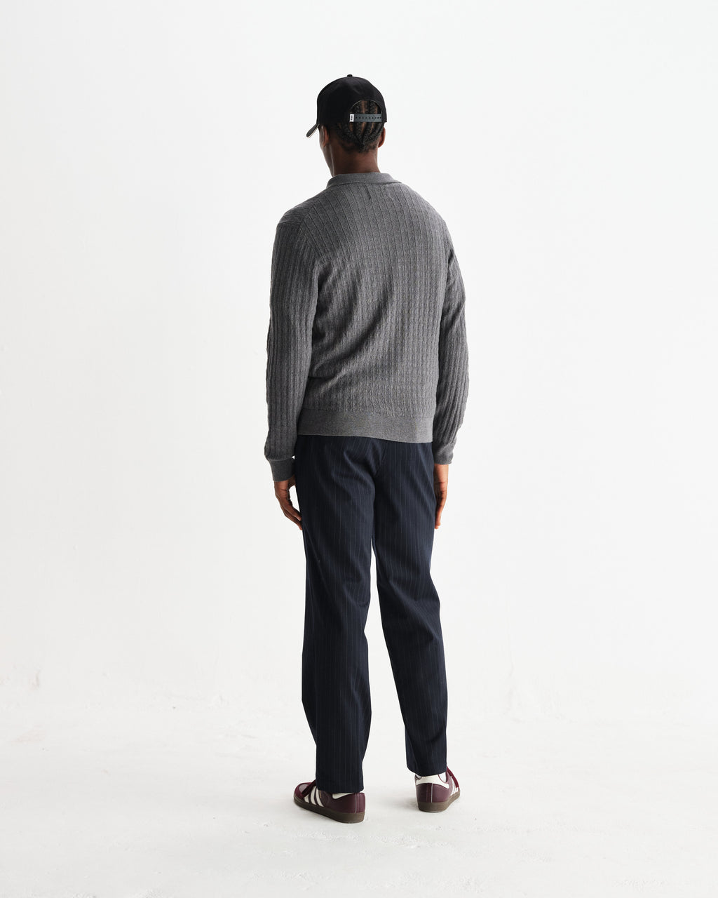 Oban - Grey Marl Diamond Stripe Knitted Polo