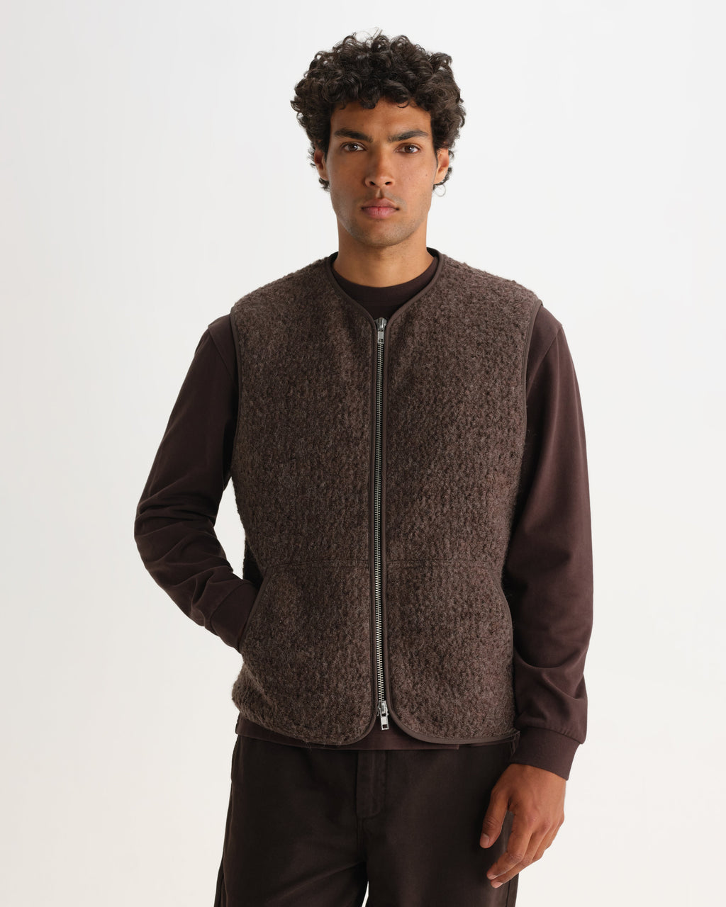 Ossian - Dusty Brown Boucle Wool Gilet