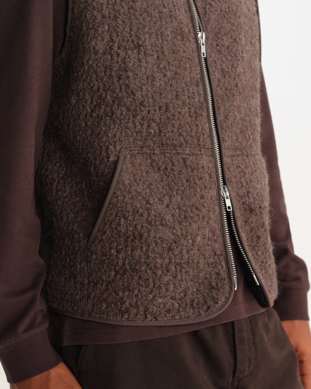 Ossian - Dusty Brown Boucle Wool Gilet