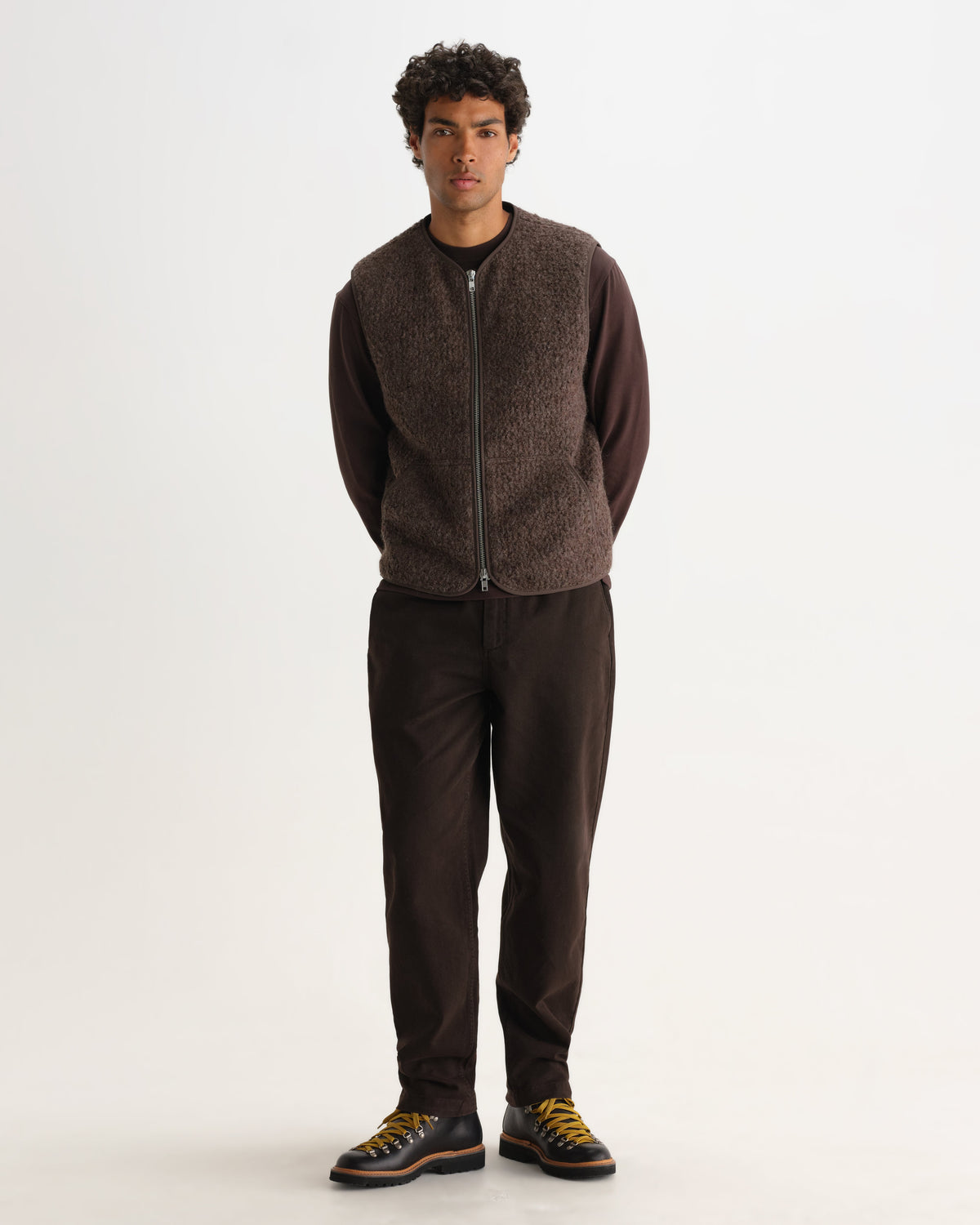 Ossian - Dusty Brown Boucle Wool Gilet