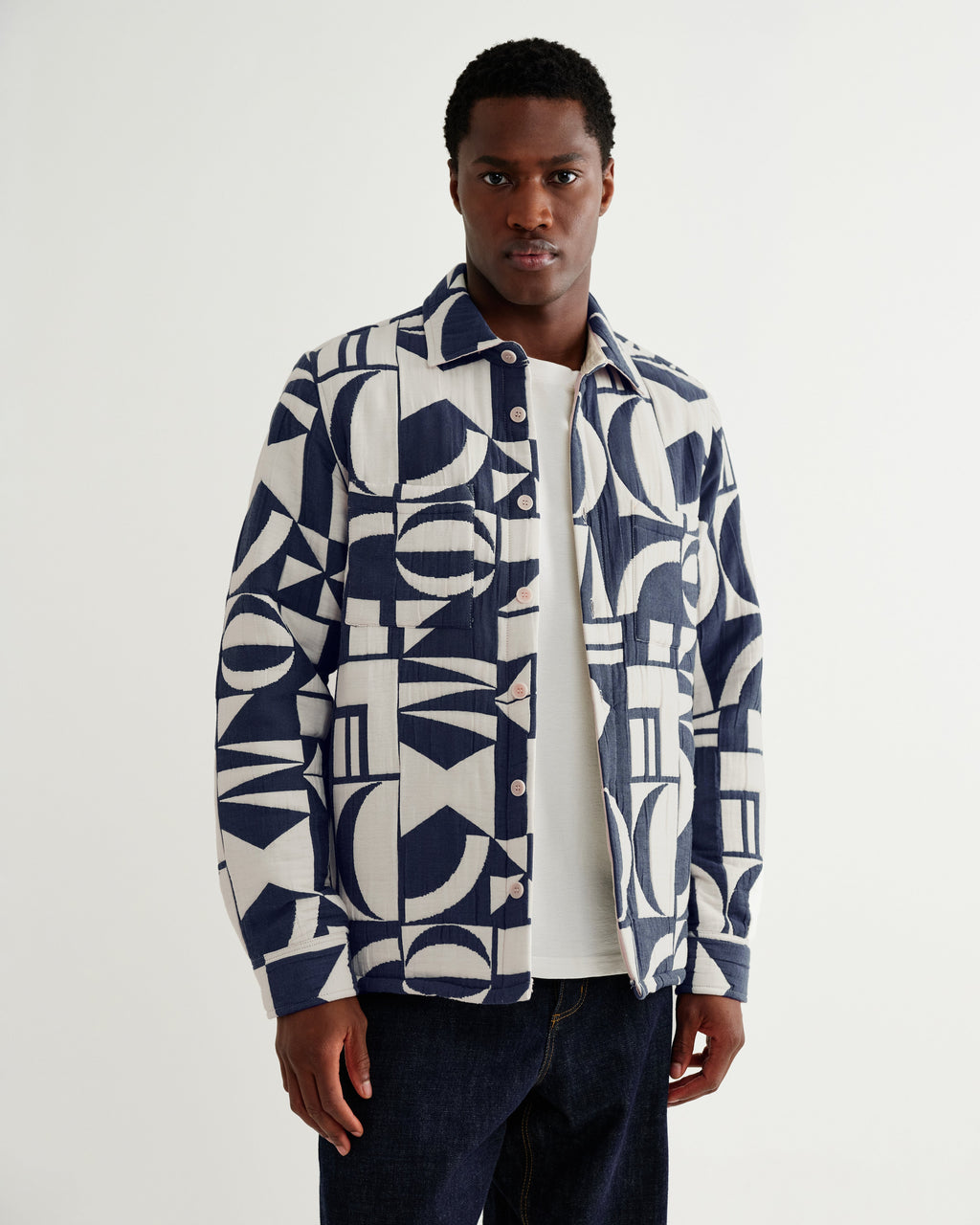 Otto - Blue And Ecru Quilted Jacquard Overshirt