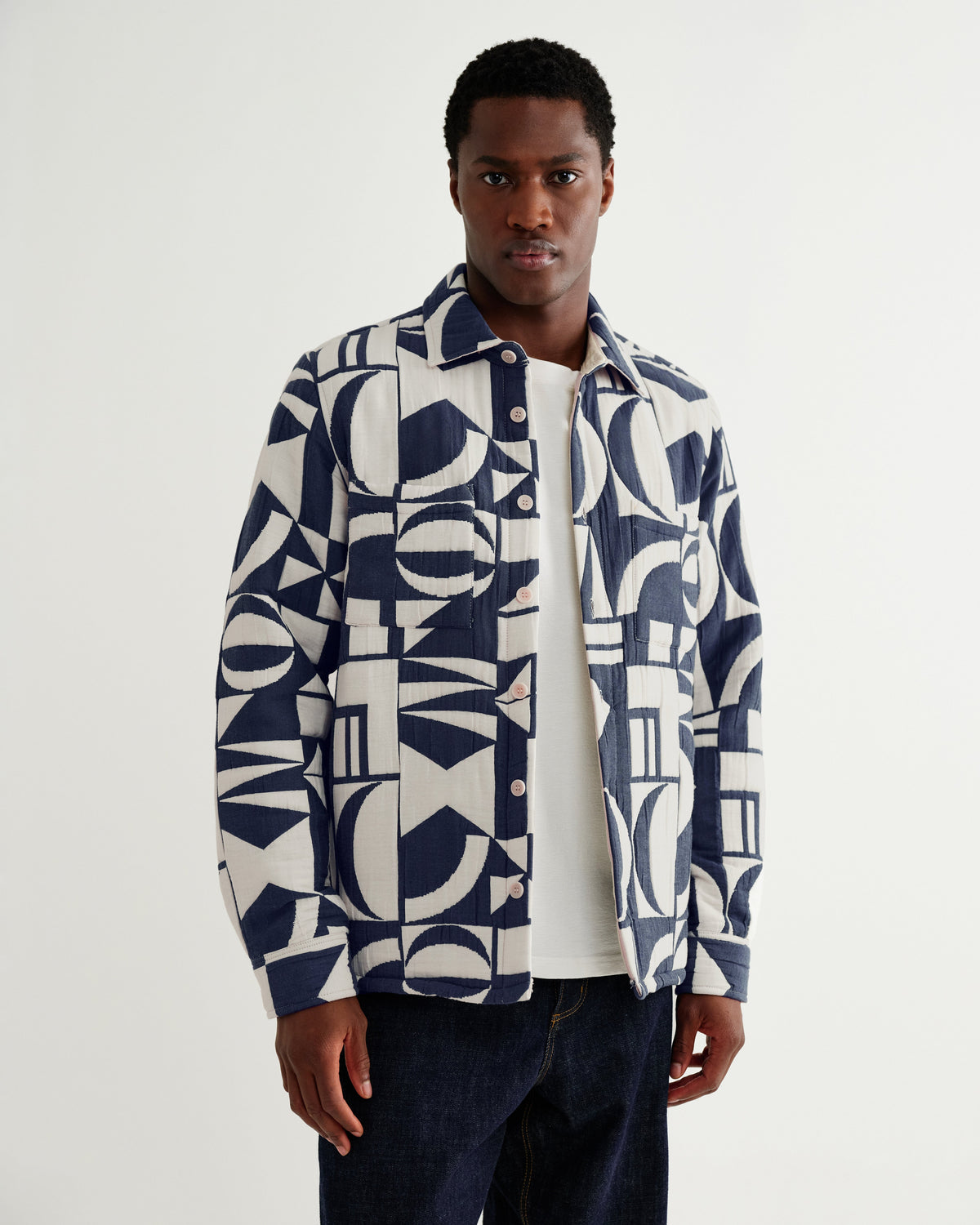 Otto - Blue And Ecru Quilted Jacquard Overshirt