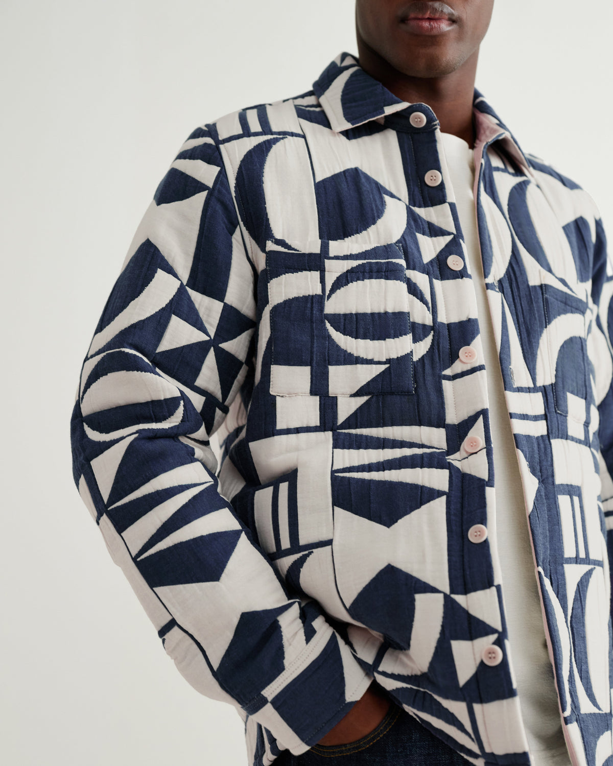 Otto - Blue And Ecru Quilted Jacquard Overshirt