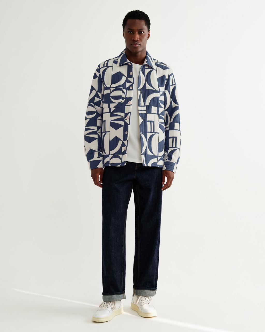 Otto - Blue And Ecru Quilted Jacquard Overshirt