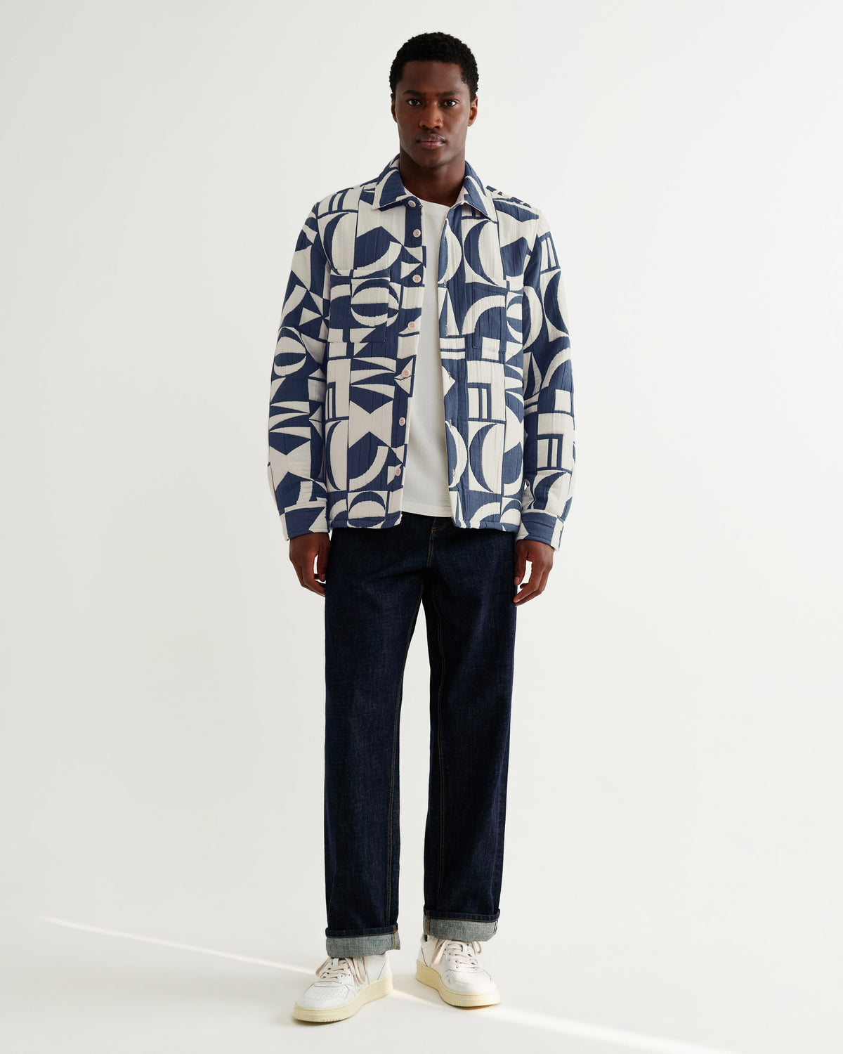 Otto - Blue And Ecru Quilted Jacquard Overshirt
