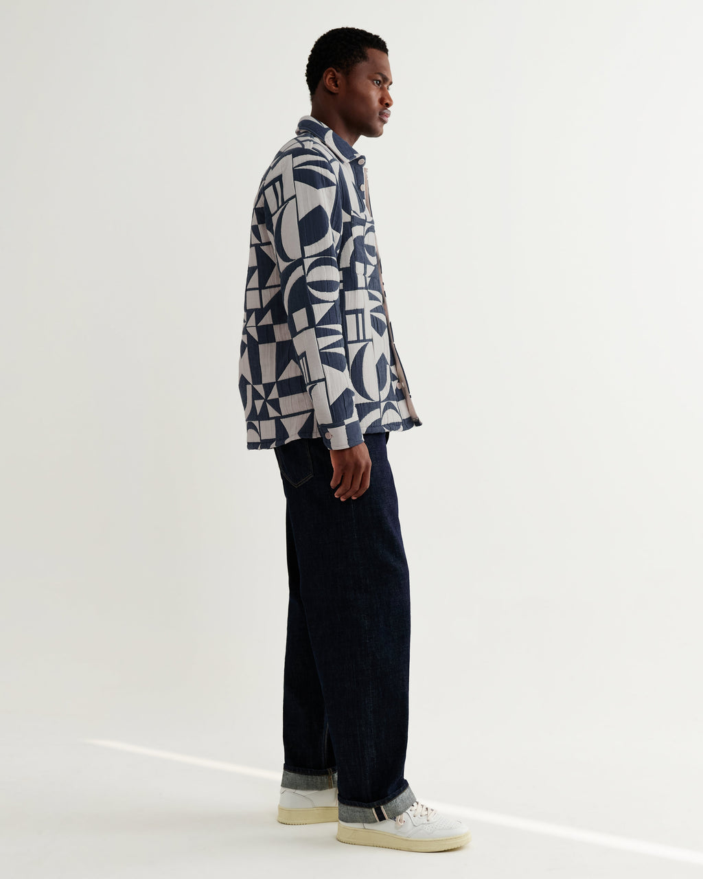 Otto - Blue And Ecru Quilted Jacquard Overshirt