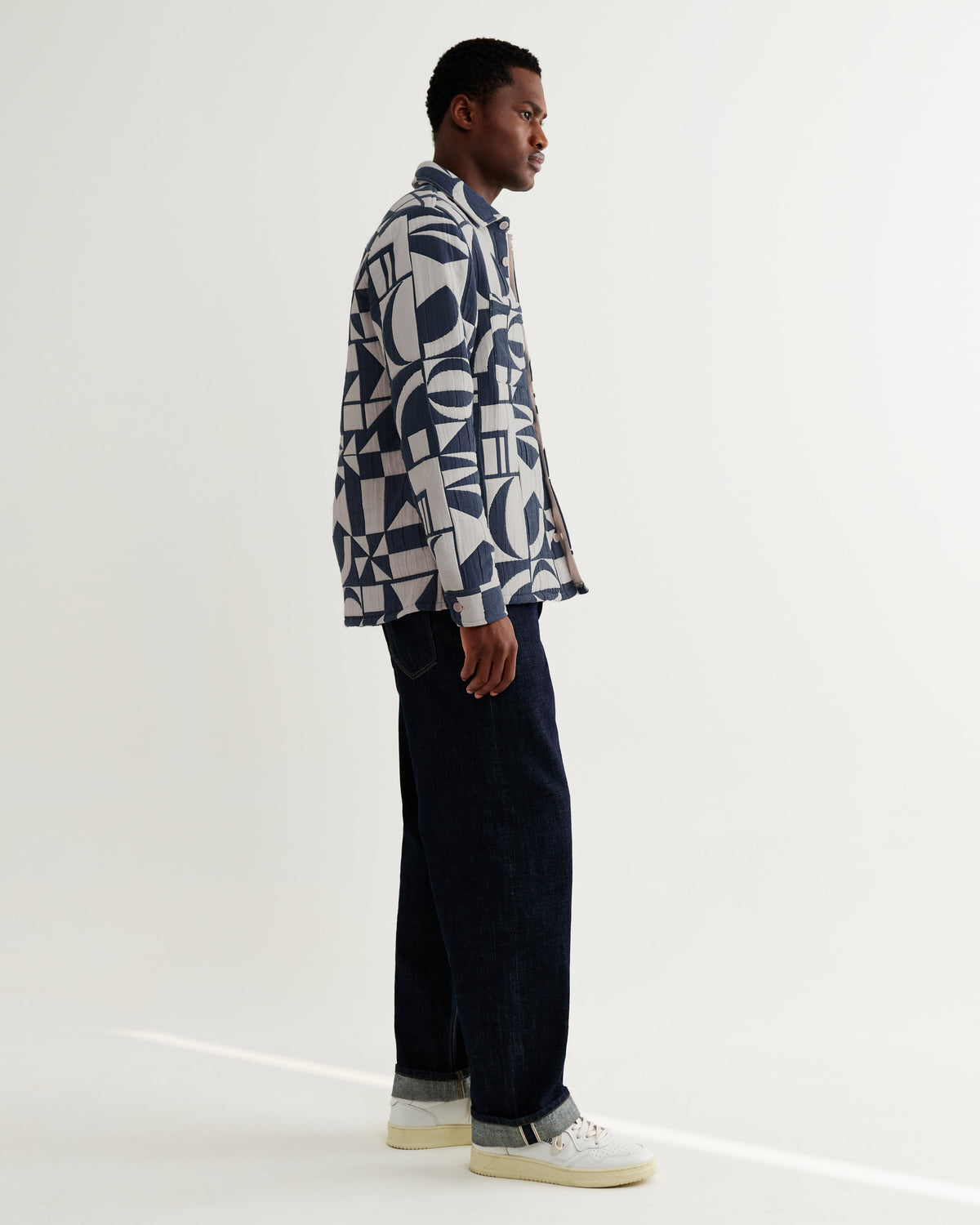 Otto - Blue And Ecru Quilted Jacquard Overshirt