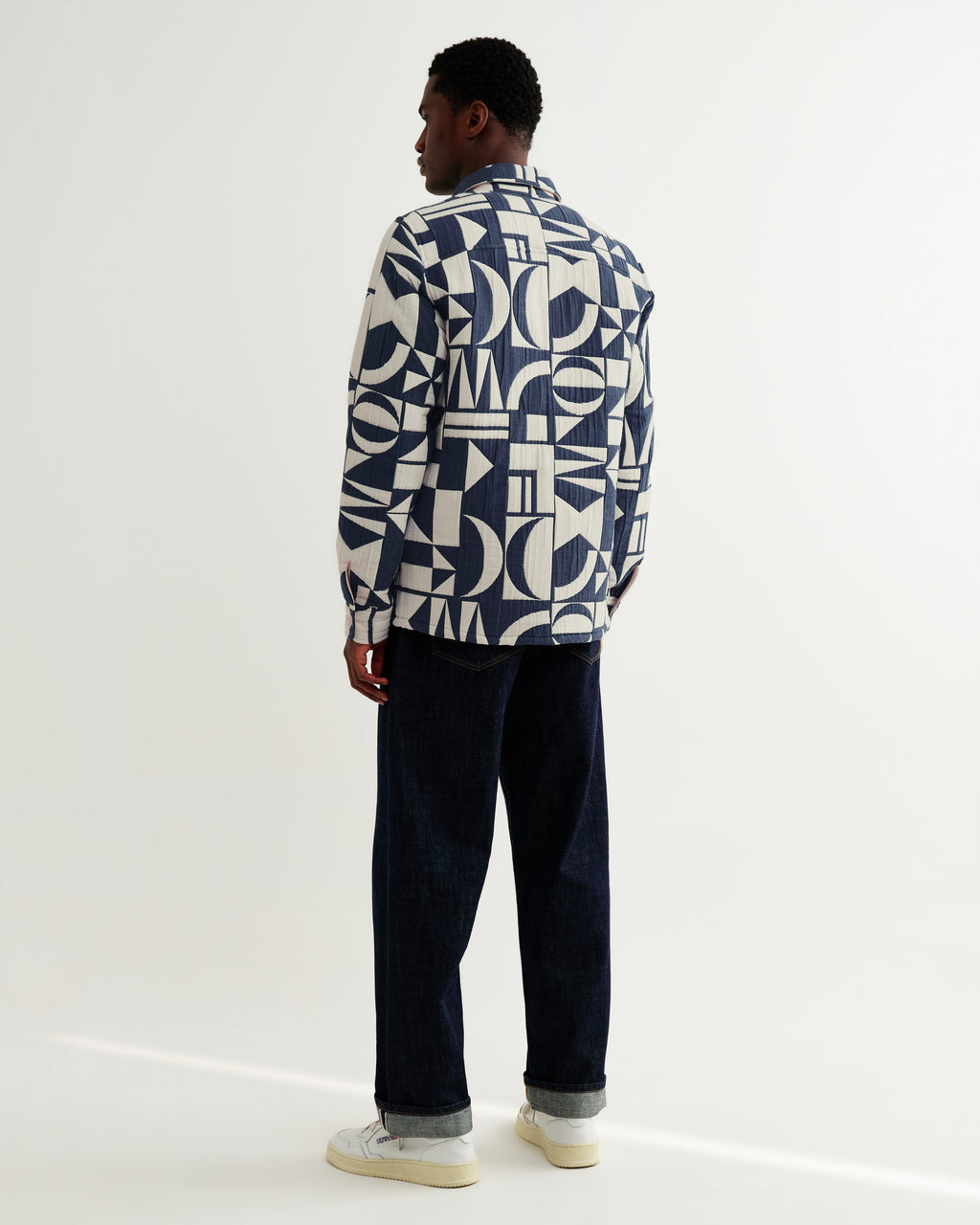 Otto - Blue And Ecru Quilted Jacquard Overshirt