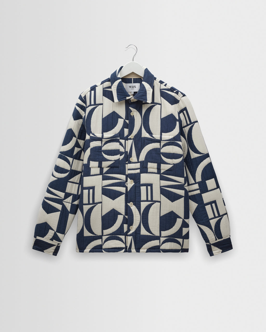 Otto - Blue And Ecru Quilted Jacquard Overshirt