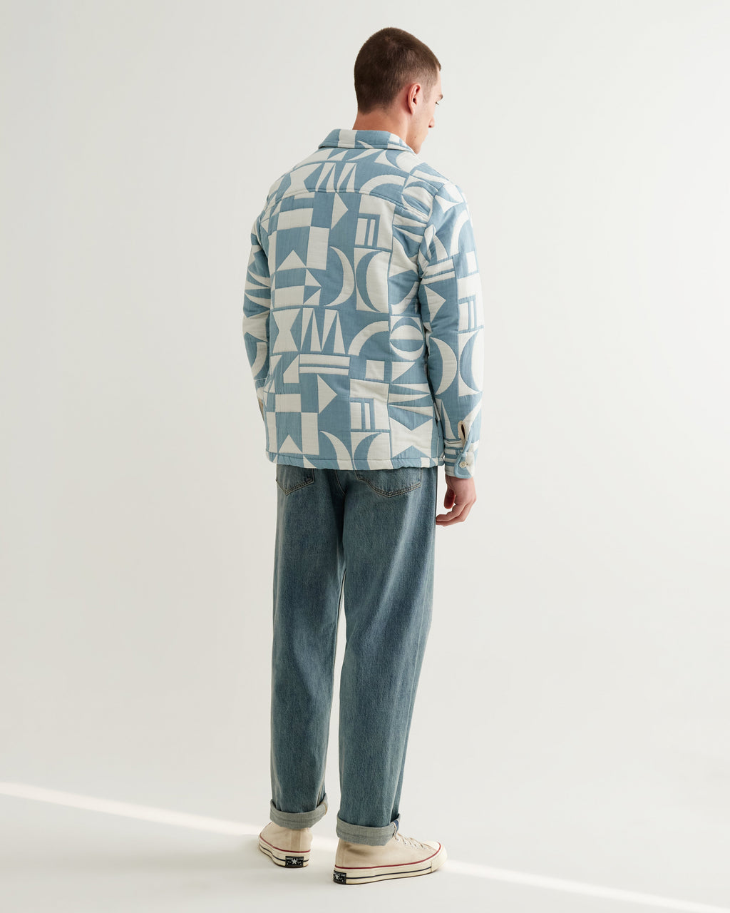 Otto - Light Blue And Ecru Quilted Jacquard Overshirt