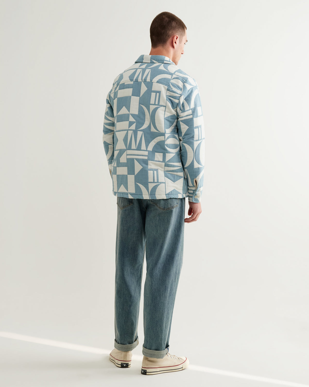 Otto - Light Blue And Ecru Quilted Jacquard Overshirt