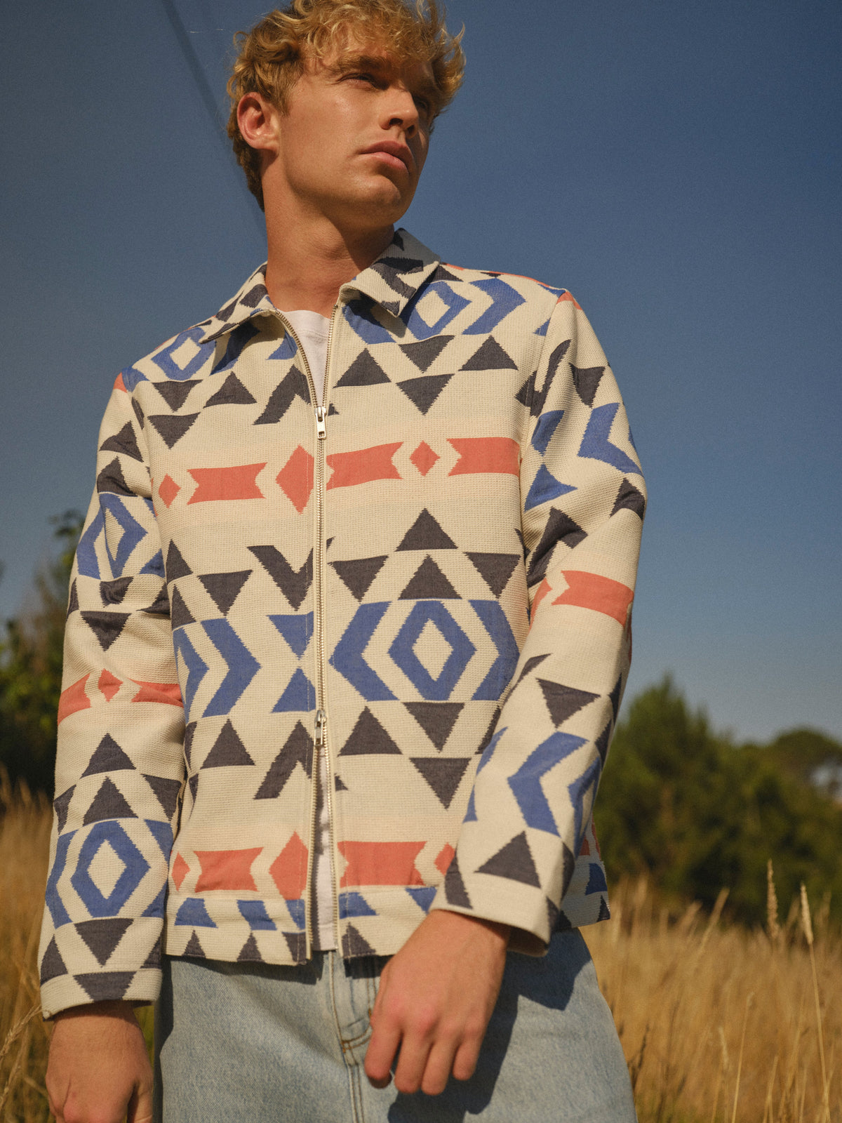 Park - Ecru And Multicolour Aztec Jacquard Jacket