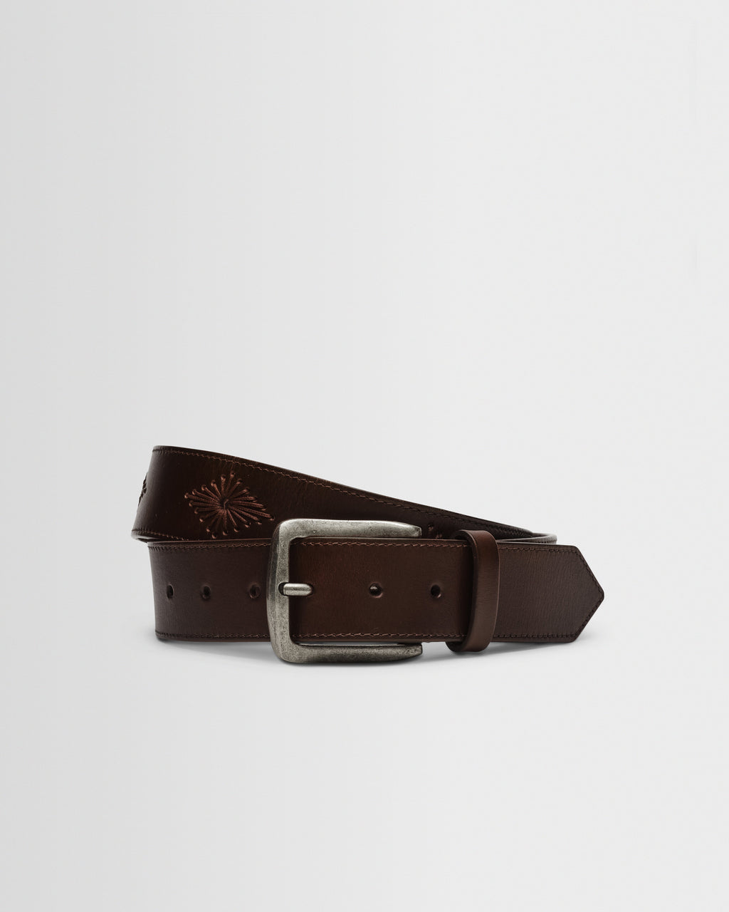 Paton - Brown Embroidered Leather Belt