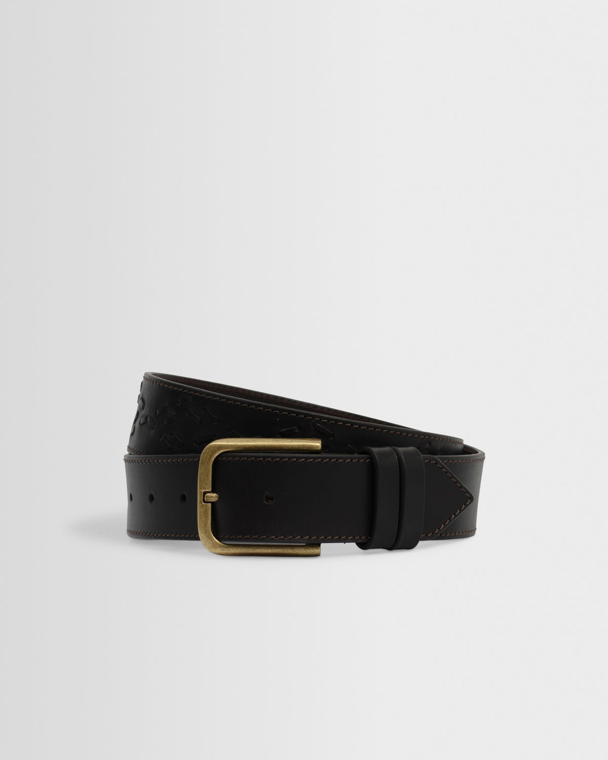 Paton - Dark Brown Embroidered Leather Belt