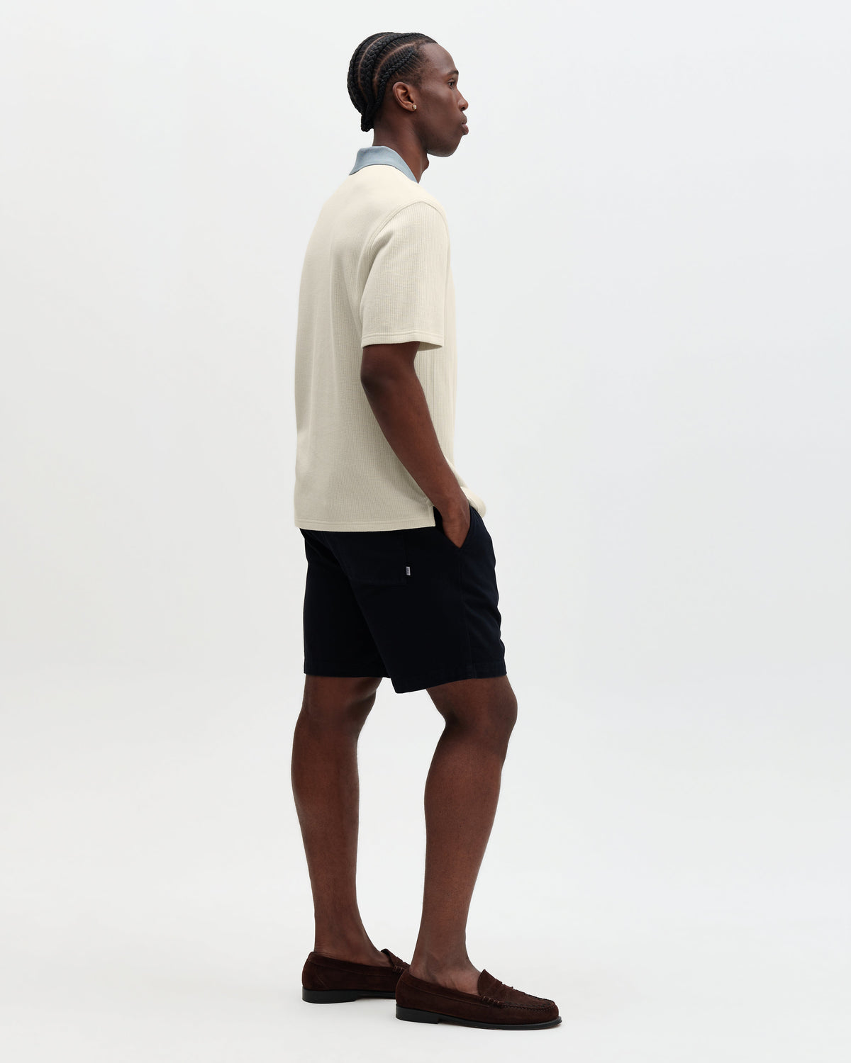 Pendal - Ecru And Blue Ribbed Organic Cotton Polo Shirt