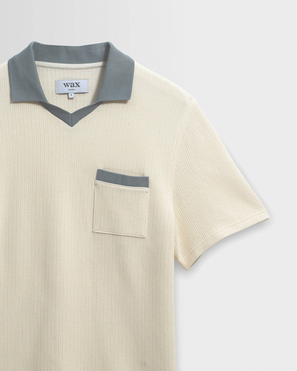 Pendal - Ecru And Blue Ribbed Organic Cotton Polo Shirt