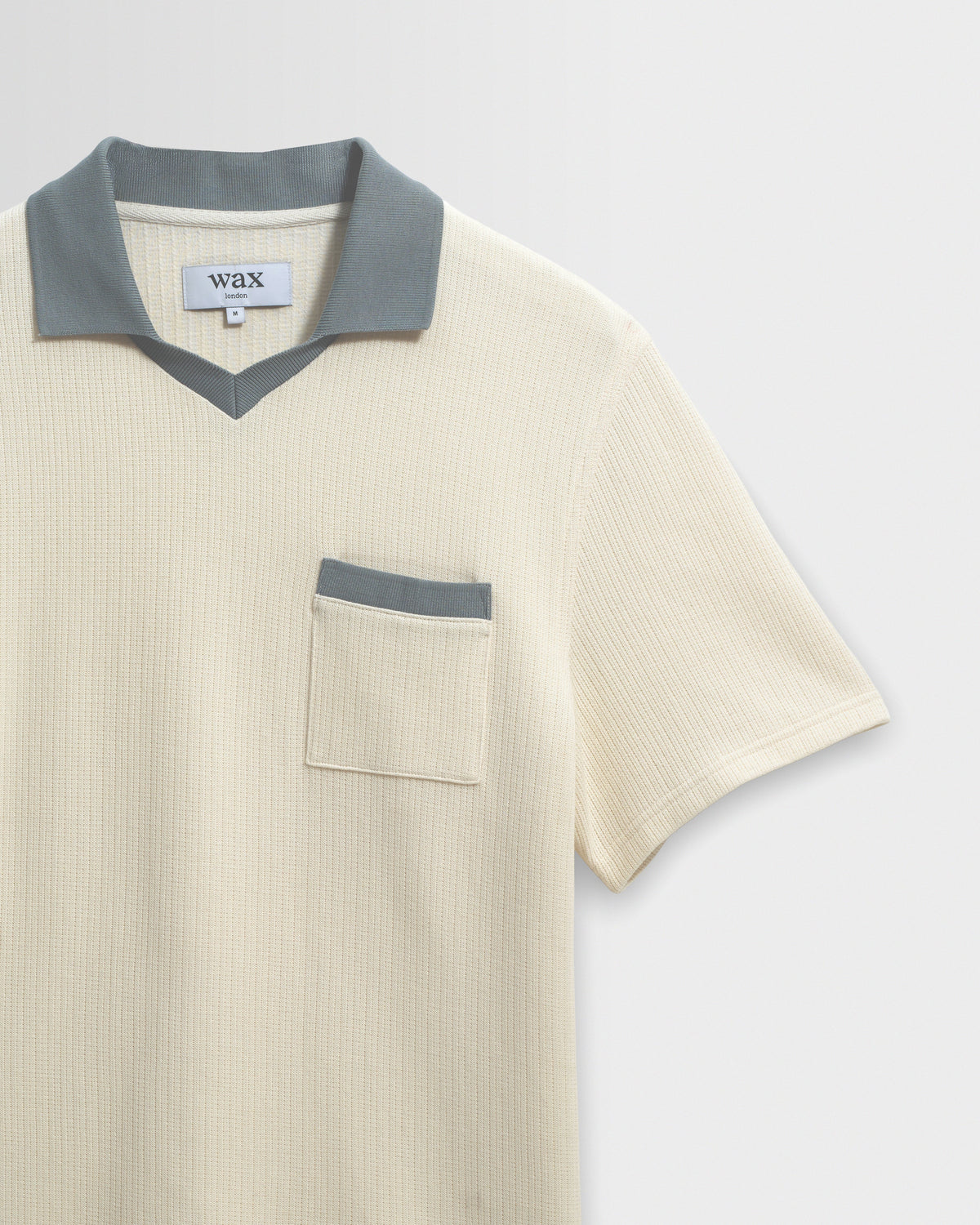 Pendal - Ecru And Blue Ribbed Organic Cotton Polo Shirt