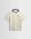 Pendal - Ecru And Blue Ribbed Organic Cotton Polo Shirt