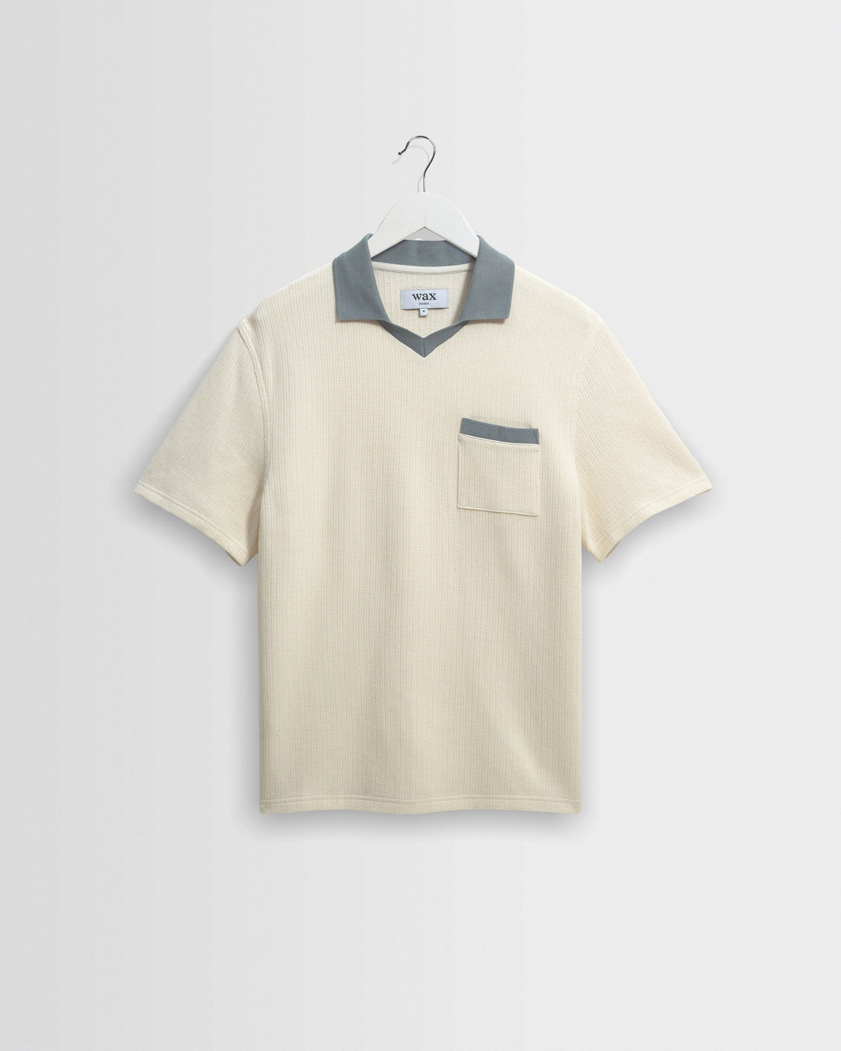 Pendal - Ecru And Blue Ribbed Organic Cotton Polo Shirt