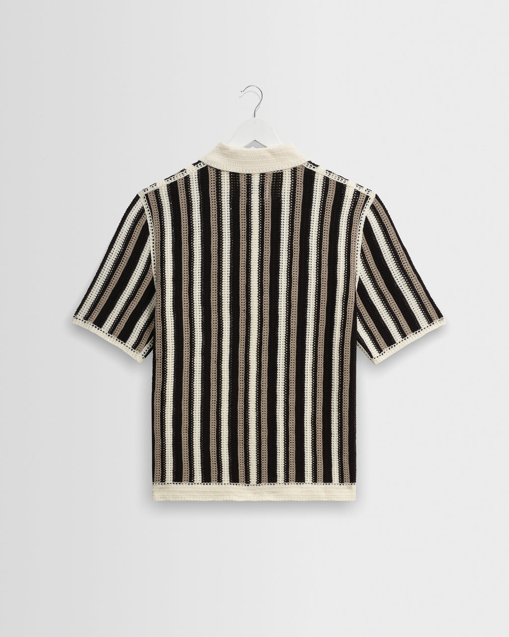 Porto - Ecru And Black Stripe Crochet Knitted Shirt