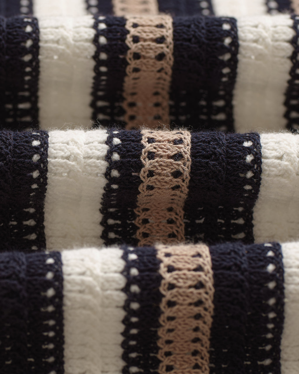 Porto - Ecru And Black Stripe Crochet Knitted Shirt