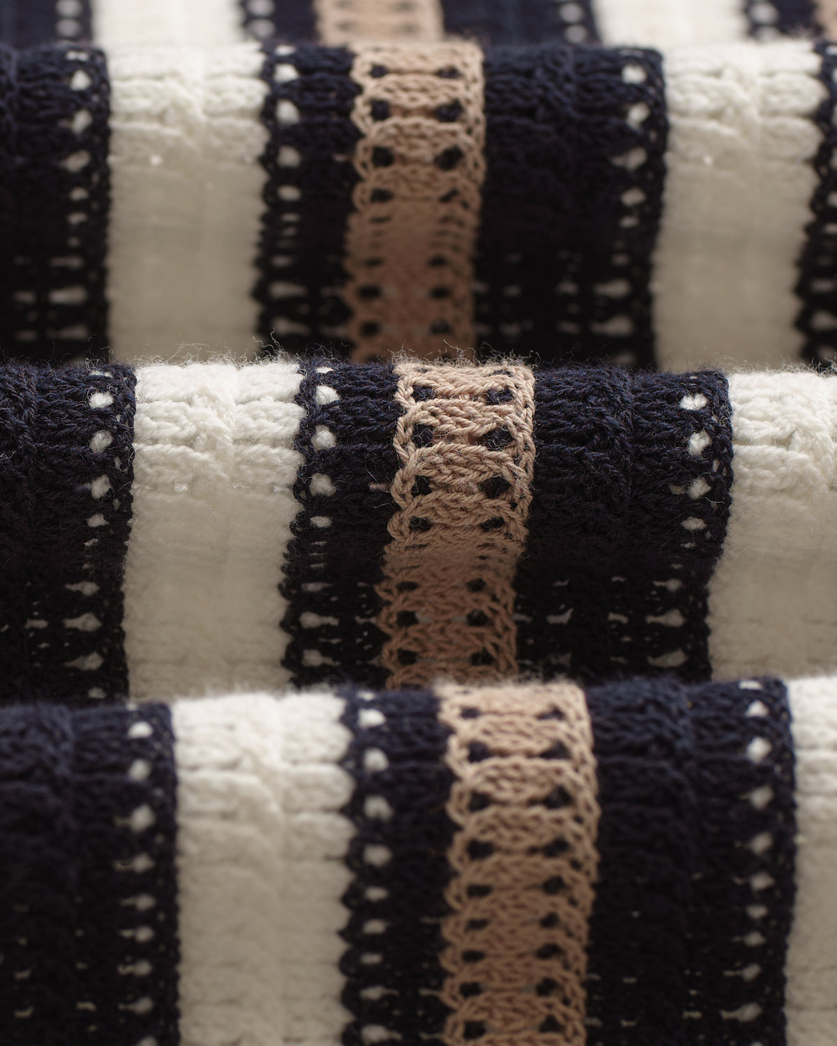Porto - Ecru And Black Stripe Crochet Knitted Shirt
