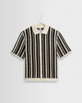 Porto - Ecru And Black Stripe Crochet Knitted Shirt