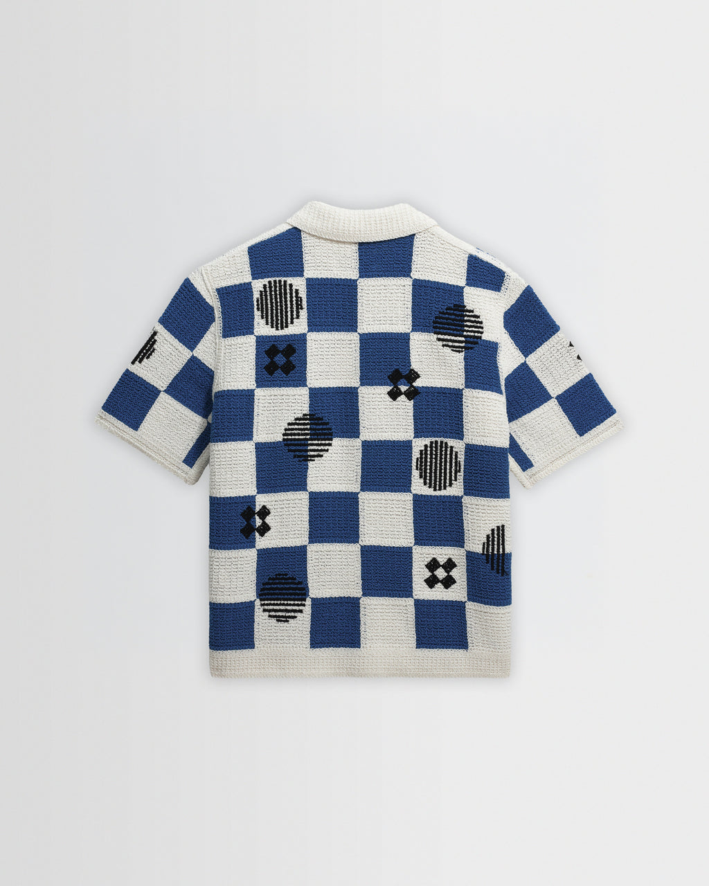 Porto - Ecru And Blue Square Crochet Knitted Shirt